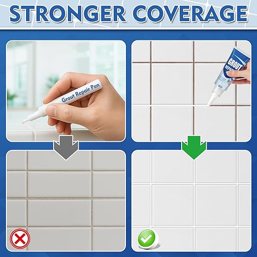 Tile Grout Repair Kit, 2 Pack Fast Drying Grout Filler for Bathroom, Kitchen, Shower, Versatile Triple Use with Grout Sealer, Replace Grout Pen for Restore and Renew Tile Joints Line(White)