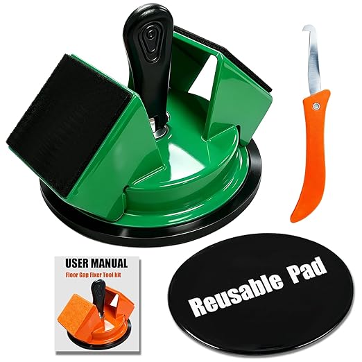 Floor Gap Fixer Tool Kit with Reusable Nano-Adhesive Pad,Heavy-Duty 45°Striking Surface Laminate Floor Repair Tools with Enhanced Suction Cup for Fixer Wood/Vinyl Plank Flooring (Green)