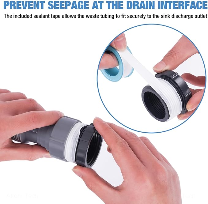 NiHome Flexible P-Trap Drain Kit for Double Kitchen Sink, Universal 1-1/2" or 1-1/4" Wastewater Drainage Pipe with Sealing Tape, Expandable Sink Waste Discharge Tubing for Garbage Disposal (Grey)