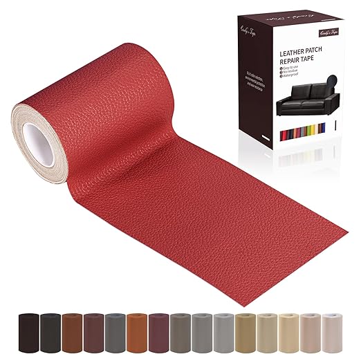 Leather Repair Patch Tape, Red 3 x 61 Inches Self Adhesive Leather Repair Kit for Furniture, Car Seat,Vinyl Leather Repair Kit for Office Chairs, Couch, Sofa, Luggage