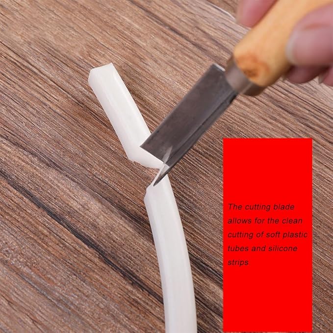 Wooden Handle Right-Angle Caulk Finishing Tool - Grout Scraper & Flexible Tube Cutter