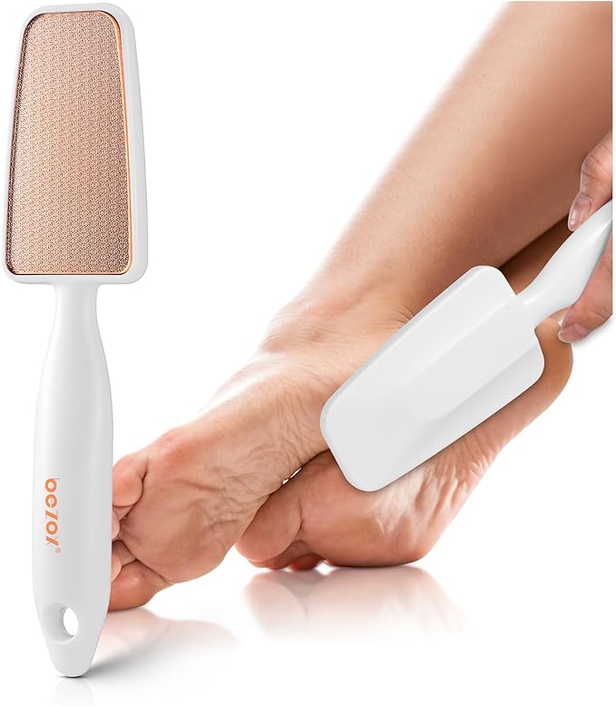 BEZOX Long Handle Glass Foot File Callus Remover, Foot Scrubber for Dead Skin, Cracked Heel Foot Scraper, Smooth Foot Pumice Scrub, Smooths and Softens Rough Skin Instantly - White