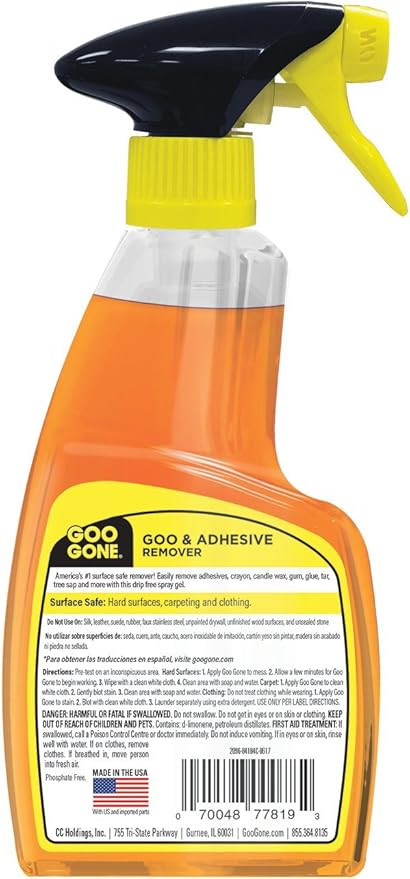 Goo Gone Adhesive Remover Spray Gel, Removes Chewing Gum, Grease, Tar, Stickers, Labels, Tape Residue, Oil, Blood, Lipstick, Mascara, 2 Pack & Sticker Lifter