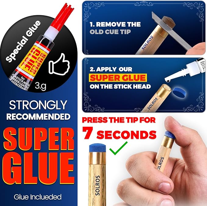 Billiard Pool Cue Tips - Pool Cue Stick Tips Replacement Repair Kit Billiard Cue Tips with Storage Box for Pool Table Cues Stick Tips Head and Leather Snooker Stick - SOLROS