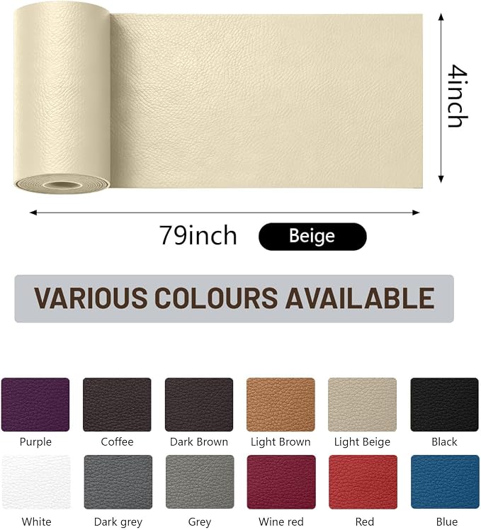 BOUYEER Leather Repair Patch Tape Kit,Self Adhesive Leather Repair for Sofa，Car Seat,Office Chair,Furniture,Jacket,Waterproof Strong Adhesive Vinyl Repair Kit. 4 in x 79 in,Beige