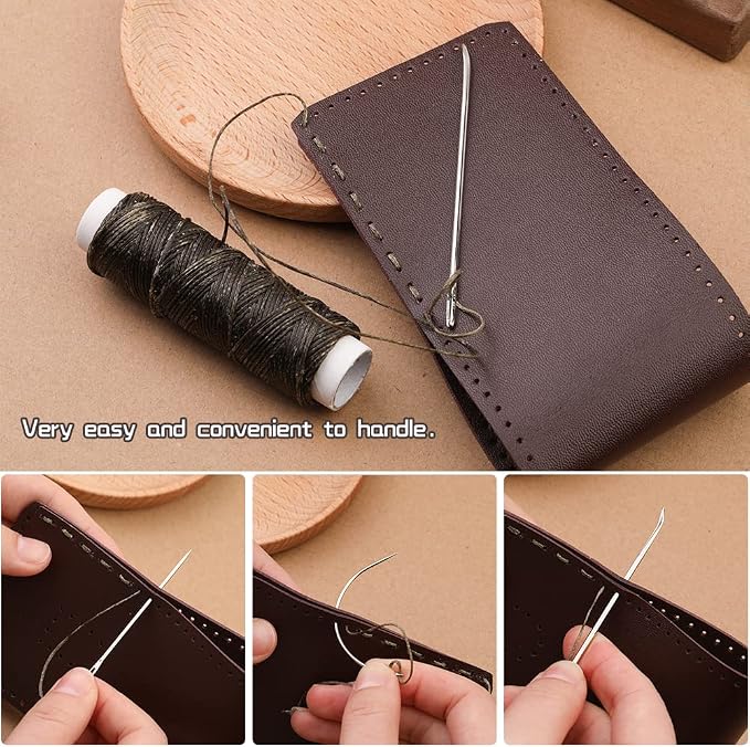 Ftyiwu Waxed Thread, Upholstery Needle and Thread 32 Yards with 7PCS Hand Sewing Needles for Home Upholstery Carpet Canvas Repair Leather Sewing (Army Green)