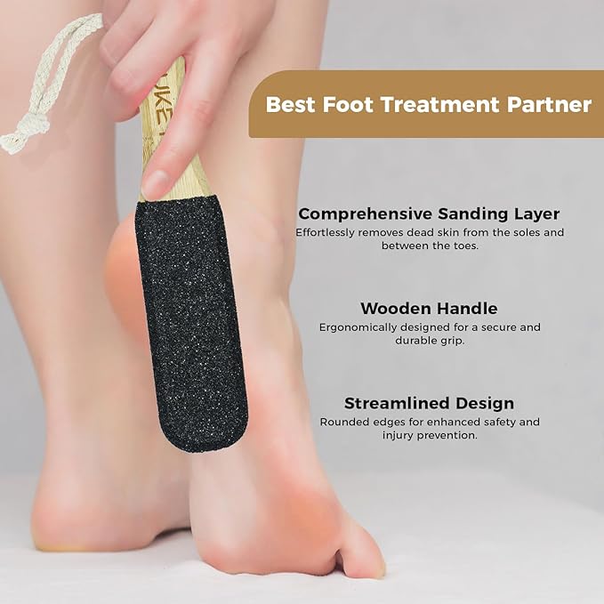 Foot File Scrubber for Dead Skin Remover, Callus Remover for Cracked Heel, Professional Feet Grater Rasp Scraper Corns Callous Removers Tool with Wooden Handle to Hard Skin Corns for Dry & Wet Fee