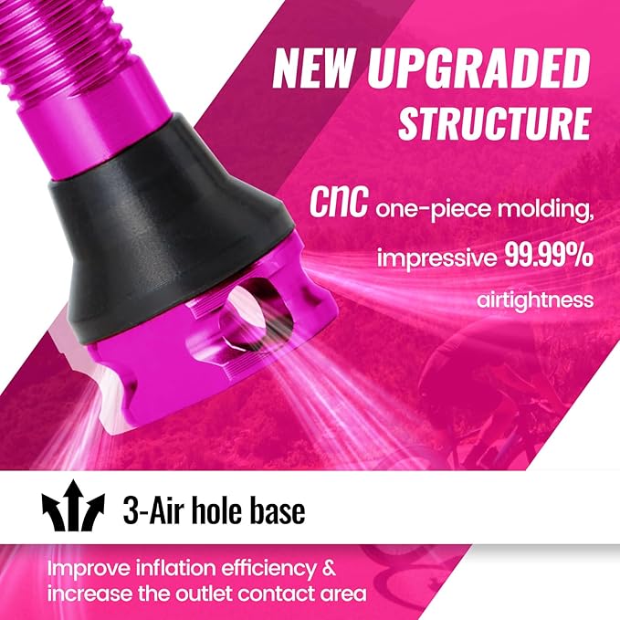 RideNow Tubeless Presta Valve Stems, 65mm Super Light 7075 Aluminum Alloy Presta Tubeless Valve Stem Kit with Valve Core Remover Tool and Valve Stem Caps, Multiple Color and Size Options(Pair), Purple