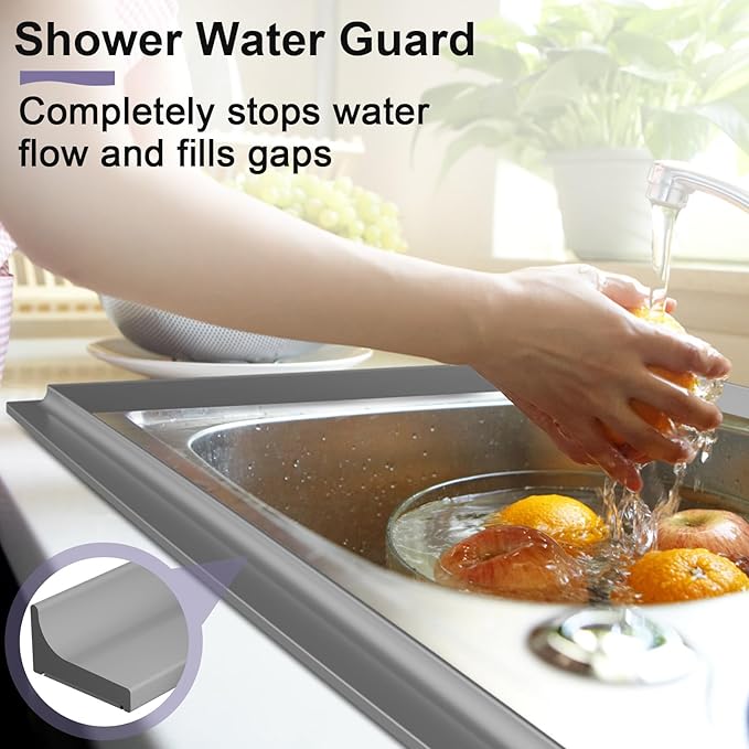 Shower Threshold Water Dam Barrier - Versatile, Silicone Shower Water Guard Stopper Seal Strip for Bathroom Floor, Bathtub Rim, Kitchen Countertop (Gray, 32 In/ 0.8M)