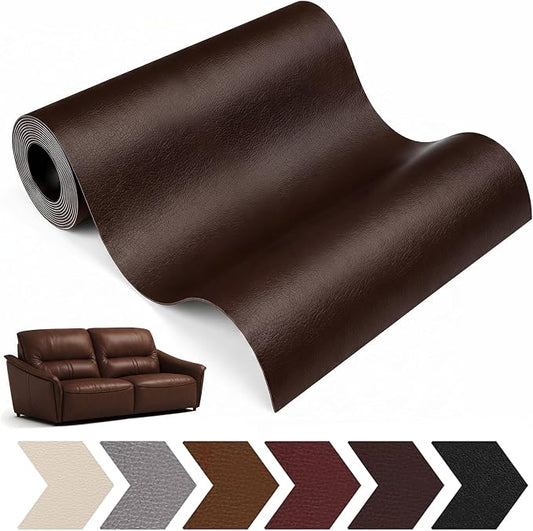 Leather Repair Patch, 17 x 79 Inch, Self Adhesive Leather Repair Tape, Large Vinyl Patch Kit, Vinyl Repair Tape, for Couches, Car Seats, Chairs, Furniture (Dark Brown)