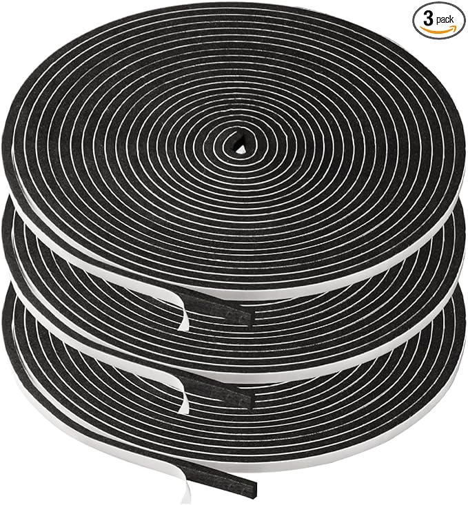 3 Rolls Weather Stripping,1/4 Inch Wide X 1/8 Inch Thick Foam Seal Tape High Density Foam Strip Self Adhesive,Closed Cell Tape Seal Strip,16 Feet Long Each