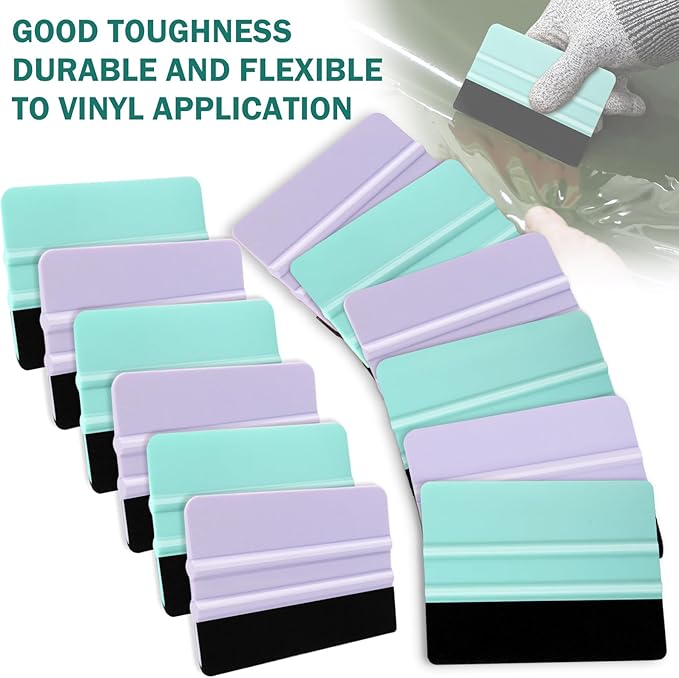 WRAPXPERT Squeegee for Vinyl- Felt Vinyl Squeegee 2 Pcs,Purple and Teal Squeegees Scraper Tool Kit for Crafts Car Wrap Window Tint Wallpaper Glass Film Application