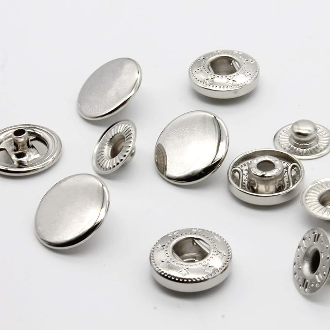 Raydodo 12 Set Leather Snap Fasteners Kit, 15mm Metal Snap Buttons Kit Press Studs with 4 Install Tools, Rivets and Snaps for Clothing, Jeans, Jackets, Bracelets, Bags (Silver)