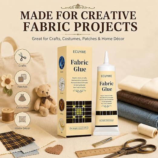 Fabric Glue Permanent, 4.23oz-120ML No Sew Clear Clothes Adhesive with Precision Applicator Quick for Patches Hems and Rhinestones Industrial Grade Strong Bond for Denim Cotton Polyester Leather etc.