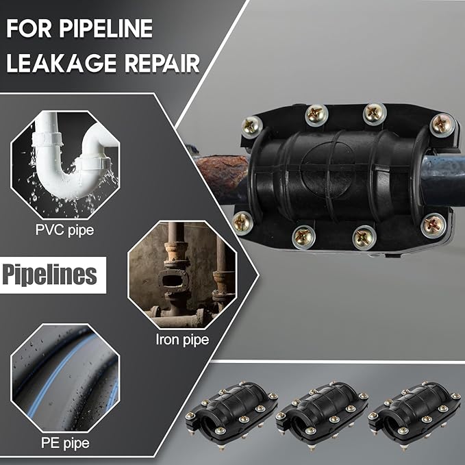 3Pcs Pipe Repair Clamp, Emergency Pipe Repair Kit for Plastic and Metal Pipes, Anti-Impact Water Pipe Leak Repair Clamp, Sturdy Emergency Pipe Repair Kit (20mm)