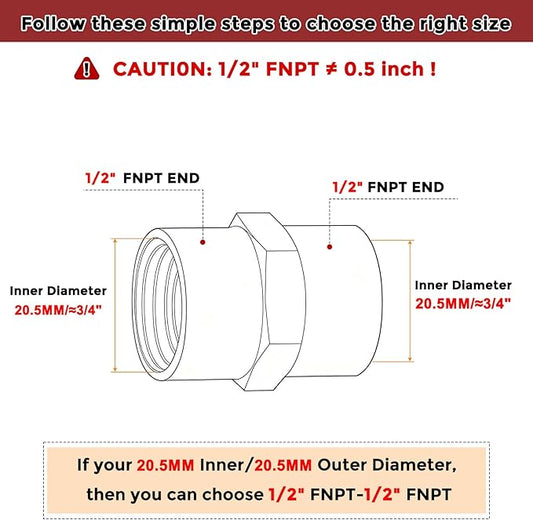 Pack of 3, 1/2" NPT FeMale to 1/2" NPT FeMale Solid Brass Pipe Fitting Coupler, Brass Coupling Hose Fittings Adapter for Pipe Leak Repair, Bathroom Remodeling, Tool Extensions