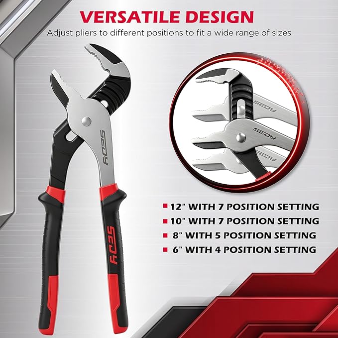 4-Piece Groove Joint Pliers Set, 12" 10" 8" 6" Adjustable Water Pump Pliers with Non-Slip Handles, Straight Jaw Tongue and Groove Pliers for Plumbing, Pipe Fittings, Nuts, Bolts and Home Repair
