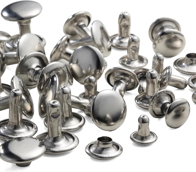 YORANYO 340 Sets Leather Rivets Kit Mixed Sizes Rivets for Leather Double Cap Rivets Studs for Clothing Fabric with Leather Crafting Rivet Tool for Repair Decorate Clothes Shoes Bags Belts (Silver)