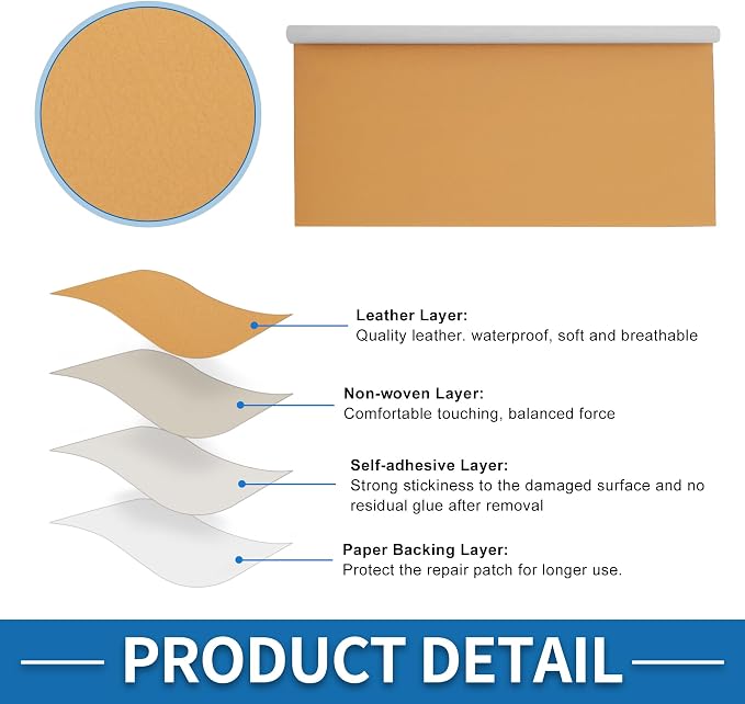 Self Adhesive Leather Repair Patch Strong Stickiness 39"x53.9" Leather Repair Tape PVC Faux Leather Khaki 1 Pcs