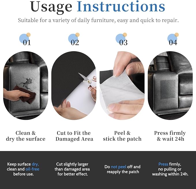 Fadoub Leather Repair Patch Tape Self-Adhesive, 8x11In Heavy Duty Vinyl Patch, Leather Repair Kit for Furniture, Sofa, Couch, Office Chair, Car Seat, Car Interior(Light Gray)