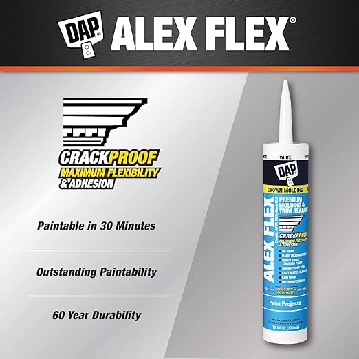 DAP Alex Flex Premium Molding & Trim Siliconized Sealant, White, 10.1 Oz (7079818542) (Pack of 2)