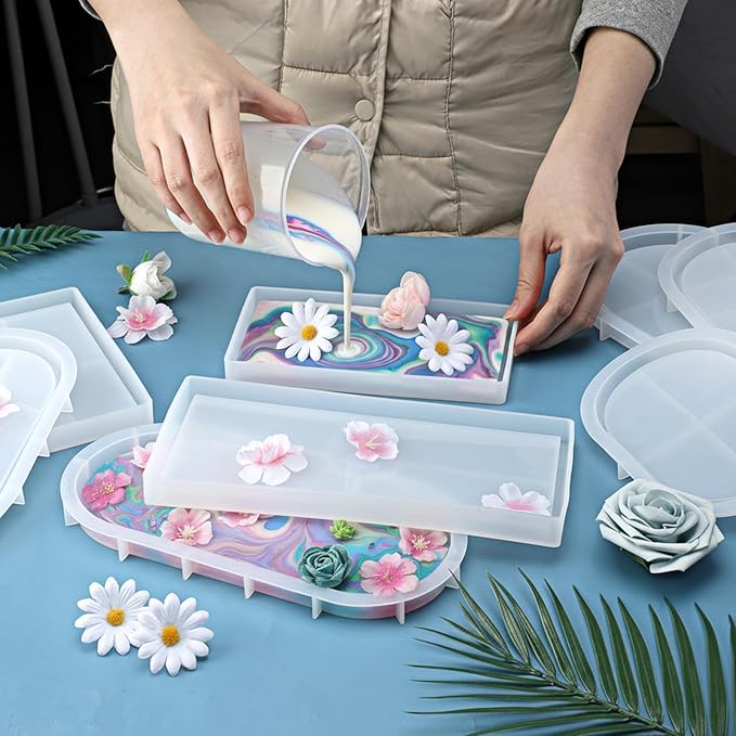 8 Sizes Epoxy Resin Silicone Molds Kit, Rectangular/Oval Resin Art Display Mold, Soft and Easy to Unmold, Silicone Casting Molds, for Soap, Candles, Specimen, Dried Flower, DIY Handicrafts