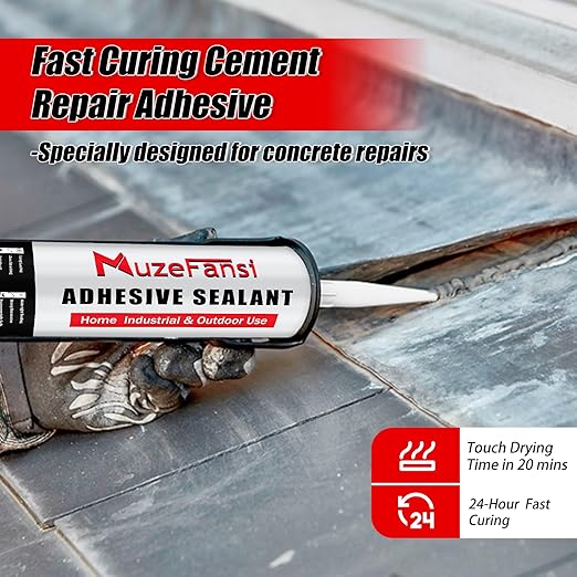 Concrete Crack Filler and Sealant Self-Leveling, Fast Curing Cement Crack Filler Concrete Sealer Outdoor Waterproof Caulking Glue for Cement-Based Materials Gray(10.1 fl. oz, 2 Pack)