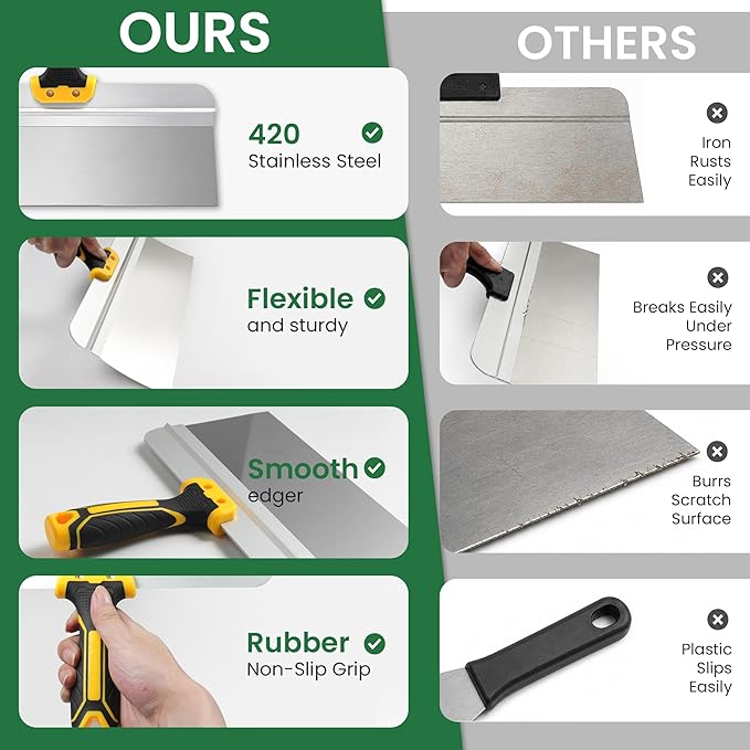 VOOMEY 12in Drywall Taping Knife,Stainless Steel Paint Scraper,Drywall Skimming Blade,Plastering Spatula Tools,Ergonomic Handle for Joint Taping Skimming and Smoothing Walls and Ceilings
