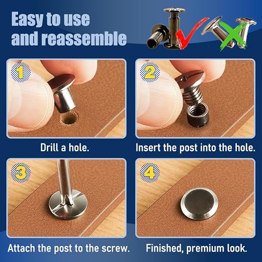 90 Sets Matte Black Chicago Screws for Leather, Leather Rivets Kit, 4 Sizes(M5x4,5,6,8mm)& 2 Screw Lengths (M4x3,4mm).,True Deep Black Chicago Screw for Belts and DIY Crafting