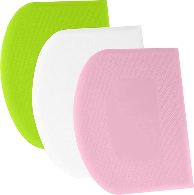 SURDOCA Dough Scraper Bench Scraper - 3P 14.2x8.5" Plastic Flexible Bowl Scraper, Sharp Edge & Angles Cake Scraper. Non-Slip Bakeware Decorating Tools Sculpting & Modeling Tools - Pink+White+Green