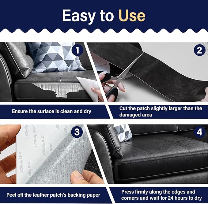 Zenyao Leather Repair Patch Tape - Self Adhesive Leather Repair Kit for Car Seat Furniture, Heavy Duty Vinyl Repair Patch for Couch Sofa, Waterproof Fix for Tears, 16x30 Inch Roll, White Khaki