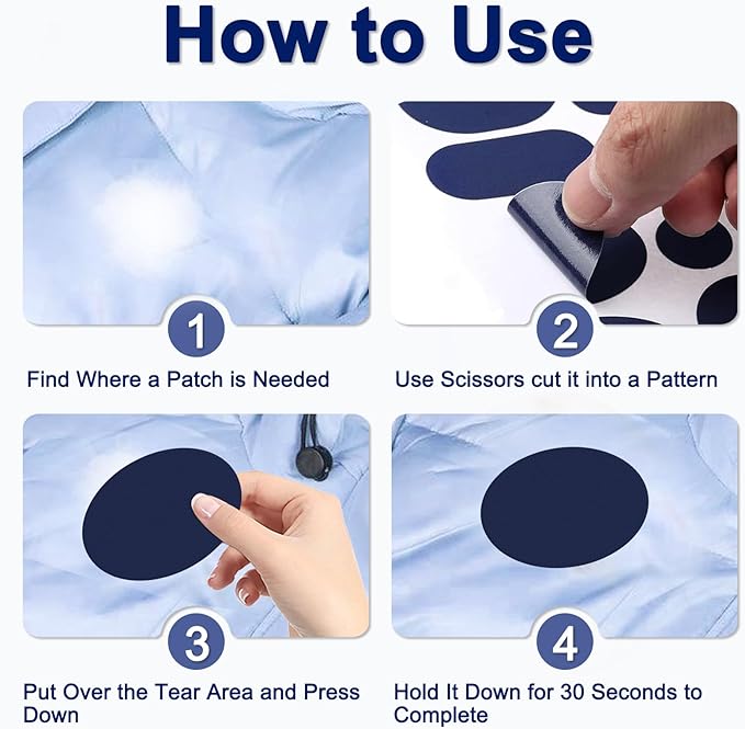 Self-Adhesive Nylon Patches Tent Repair Kit – Outdoor Gear Tenacious Repair Tape, Waterproof Fabric Patches for Clothes, Tent, Down Jacket, Backpack (45pcs, Navy