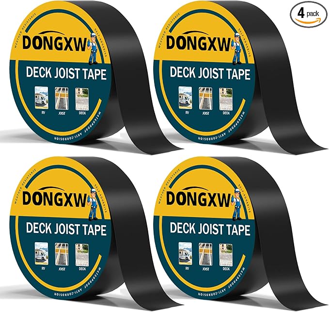 Dongxw 4 Packs Deck Joist Tape, 2" x 50' Waterproof Butyl Joist Tape for Decking 2inch, Flashing Tape Self-Adhesive Joist Tapes for Decks Beams Extend Wood Deck Life
