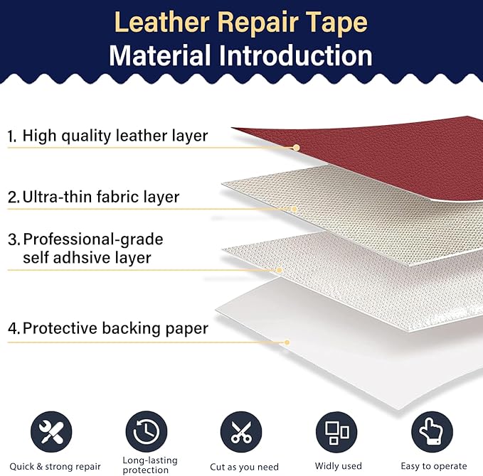 Zenyao Leather Repair Patch Tape - Self Adhesive Leather Repair Kit for Car Seat Furniture, Heavy Duty Vinyl Repair Patch for Couch Sofa, Waterproof Fix for Tears, 8x11 Inch Sheet, 2 Pieces, Red