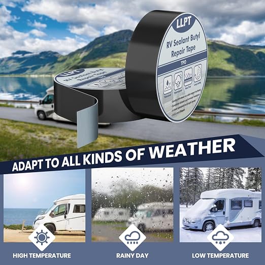 LLPT Roof Seal Tape Black 2" x 50 Ft | Strong Adhesion, UV Stable, Extreme Durable, Waterproof Airtight Patch Tape for Window RV Boat Vent Trailer Camper