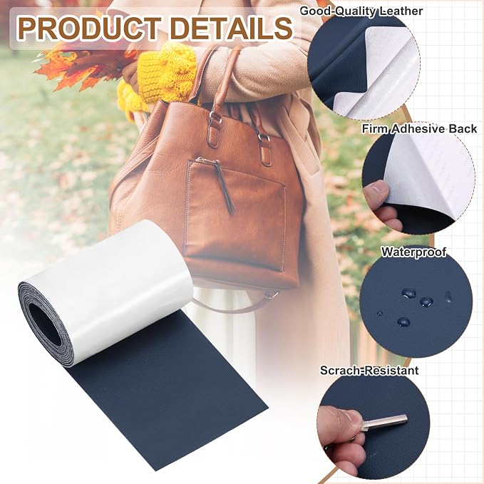 MECCANIXITY Leather Repair Patch 3"x60" Self-Adhesive Leather Vinyl Repair Tape Kit for Furniture Couches Sofa Chair Car Boat Seats Jackets, Navy Blue