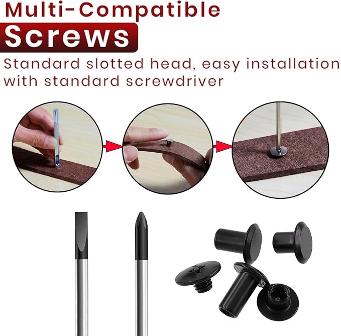 Matte Black Chicago Screws Leather Kit, 7 Sizes, 90 Sets | M5 X 4, 5, 6, 7, 8, 10, 12, Screw Rivets, For Crafts, Clothing, Shoes, Belts, Bags
