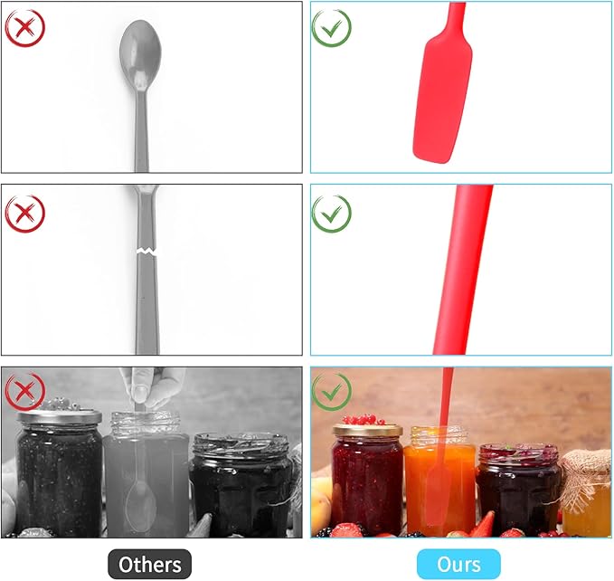 3 Pcs Silicone Jar Spatulas with Long Handle, Jam Spreader Rubber Spatula Heat Resistant Non-Stick Silicone Scraper Small Spatulas for Baking and Cake Icing Kitchen Use, 3 Color