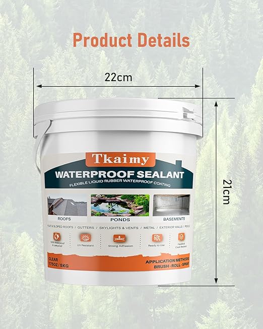 Tkaimy Transparent Waterproof Coating 175oz, Water-Based Invisible Waterproof Agent Leak Repair Sealant, Indoor & Outdoor Roofs, Shower Walls, Bathroom, Kitchen, Liquid Water Proof Clear Sealant