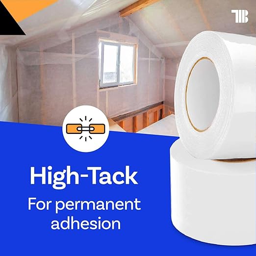 Vapor Barrier Tape - 4 inch x 180' Roll, Made in USA, White Polyethylene Tape for Crawl Spaces & Moisture Barriers, Waterproof Seal & Seam Tape for Underlayment, Insulation, and Plastic Liners (12)