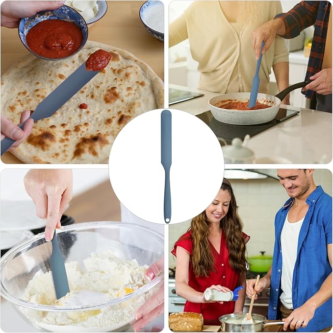 Silicone Jar Spatula,Non-Stick Heat Resistant Kitchen Thin Spatula,Sourdough Stirring Stick,Jam Spreader for Peanut Butter,Cake Cream Butter Spatulas for Scraping Icing Bread Cream (Blue)