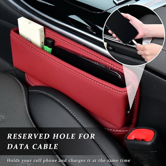 Kewucn Car Seat Gap Organizer, Adjustable Leather Front Seat Gap Filler Storage Box, Multifunctional Auto Console Side Pocket Organizer for Phone Glasses Key Card, Car Accessories (Red)
