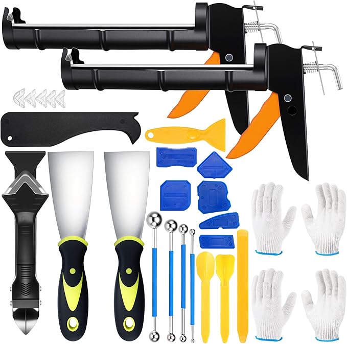 2 Pcs Professional Caulk Gun Kit with Caulk Remover Tool and Putty Knife Caulking Sealant Finishing Tool Set for Caulking Removal Shower Bathroom Sealant Tools Grout Scraper for Kitchen