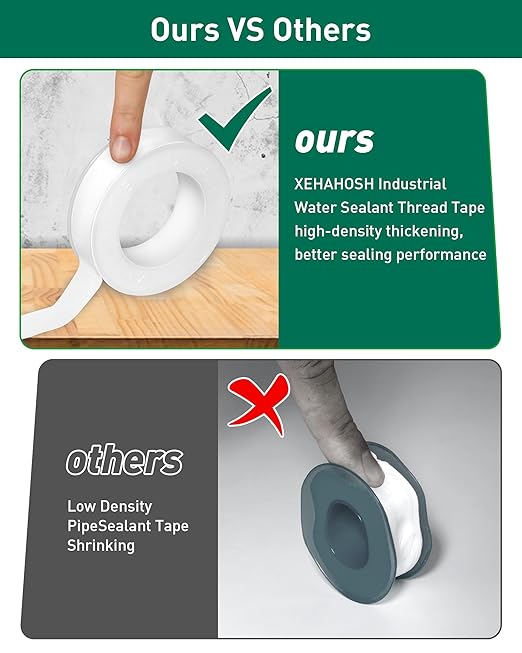 4 Roll Plumbers Tape, -374 to 536 Degree F Temperature Range, Teflon Plumbing Tape, High Density 0.45g/cm, Used for Water Pipes, faucets, valves, L 390 in x W 0.47 in³.Green