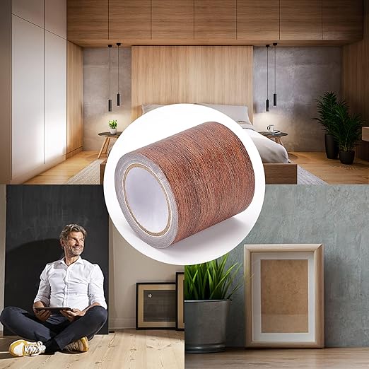 GORGECRAFT 2.2 Inch x 15Ft Wood Textured Adhesive Repair Tape Self Adhesive Patch Realistic Wood Grain Repair Tape High-Adhesive Repair Tape Simulation for Chair Floor Furniture(Coconut Brown)