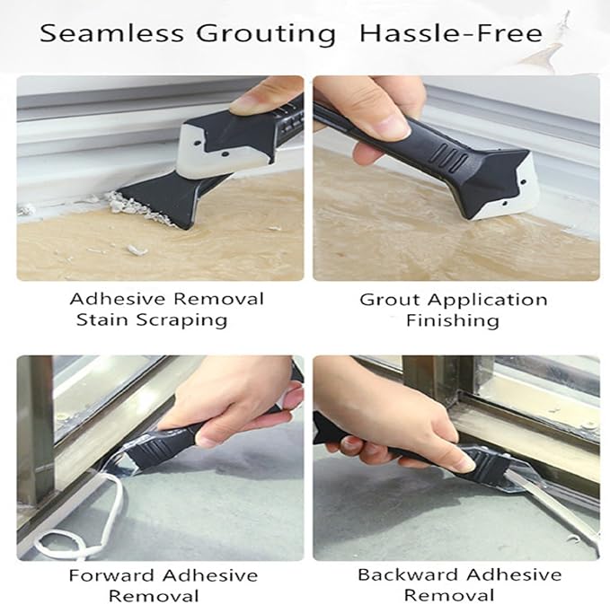 Bestac Silicone Caulking Tool Set - 3-in-1 Applicator for Bathroom, Kitchen & Window Sealing - Includes Stainless Steel Scraper & Grout Remover