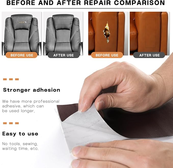 Fadoub Leather Repair Patch, 4 x 63In Self Adhesive Leather Repair Tape for Furniture, Vinyl Repair Tape for Repairing Vinyl, Couch, Sofa, Car Seats, Car Interior (Dark Gray)