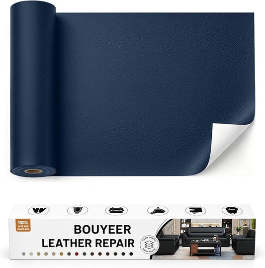 BOUYEER Leather Repair Patch Tape Kit,Self Adhesive Leather Repair for Sofa，Car Seat,Office Chair,Furniture,Jacket,Waterproof Strong Adhesive Vinyl Repair Kit. 16 in x 31 in,Fine Grained Navy Blue