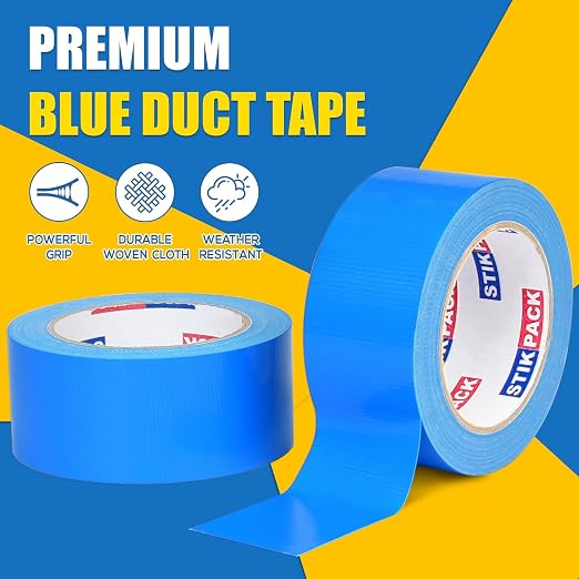 2 Rolls Blue Duct Tape, Heavy Duty Strong Industrial Colored Duct Tape 9mil x 2inch x 25yds Flexible, No Residue, Waterproof and Tear by Hand, Multi-Use for Indoor & Outdoor Repairs