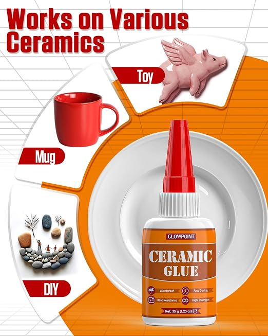 Ceramic Glue, 35g Ultra Strong Super Glue for Ceramic, Porcelain, Pottery & China Repair – Waterproof, Heat-Resistant, Safe Adhesive for Mugs, Dishes, Tiles & Crafts